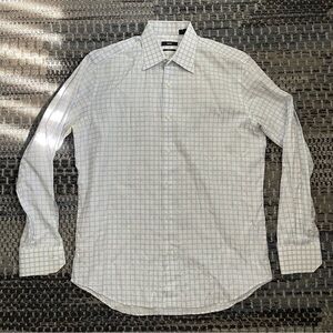 👔 Hugo Boss Mens Long Sleeve Button Down Shirt, Blue White Check, 15.5 Neck